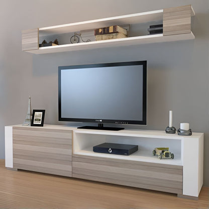 Tv Unit White & Wooden - 160 x 40 x 40 cm - TVUO12