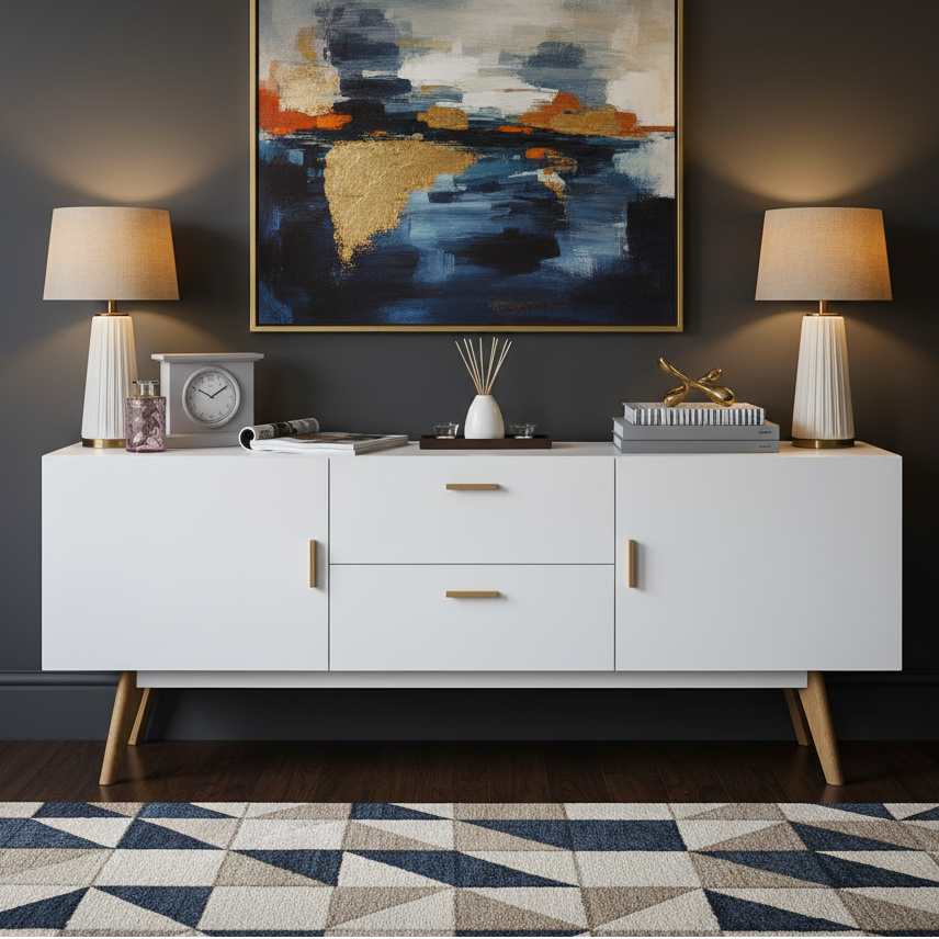 بوفيه | أبيض وخشب | 160 × 40 × 70 - BUF15