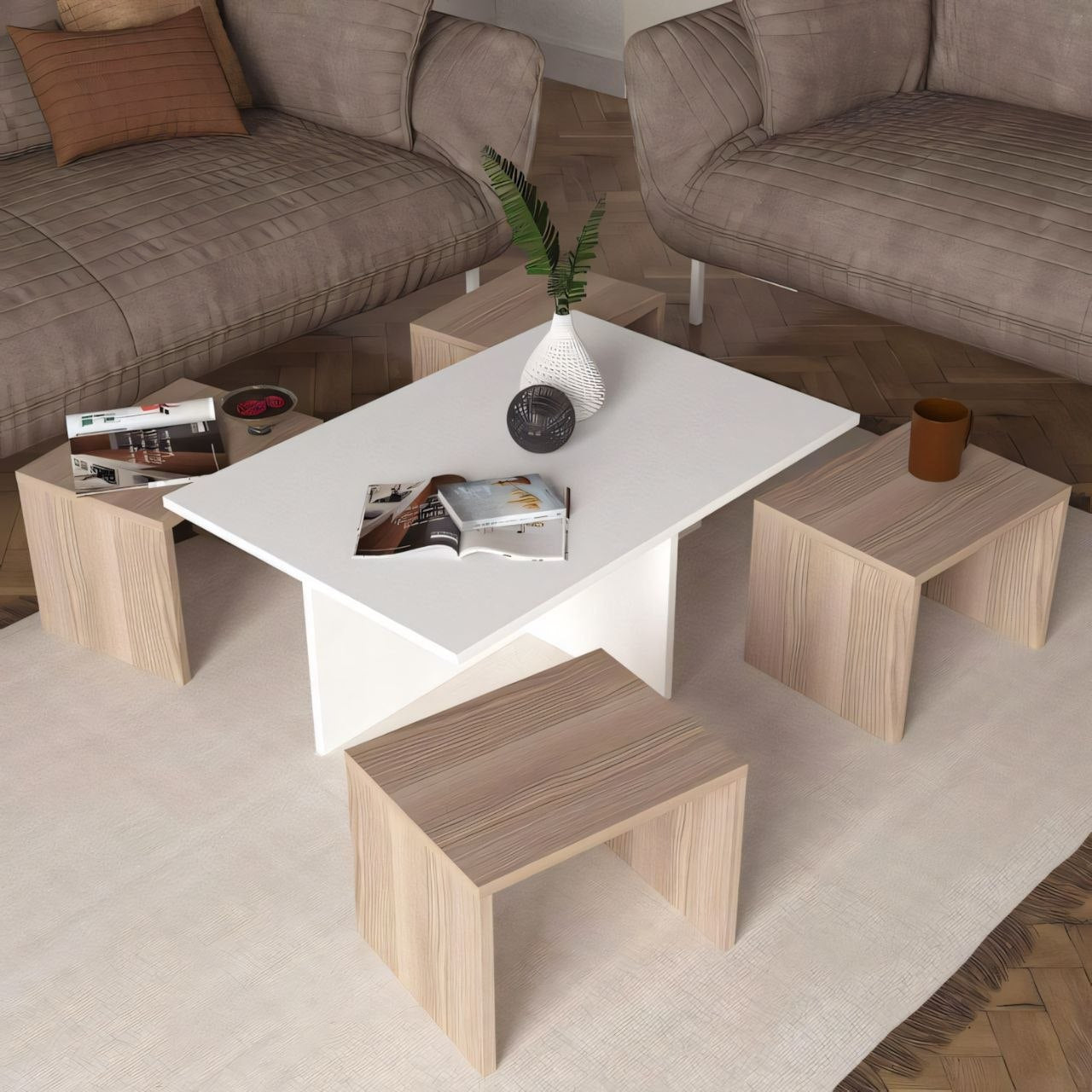 Table Unit White & Wooden - 100 x 60 x 45 cm - WCT3