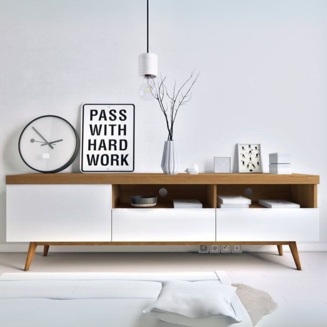 Tv Unit White & Wooden - 160 x 40 x 40 cm TVUO9