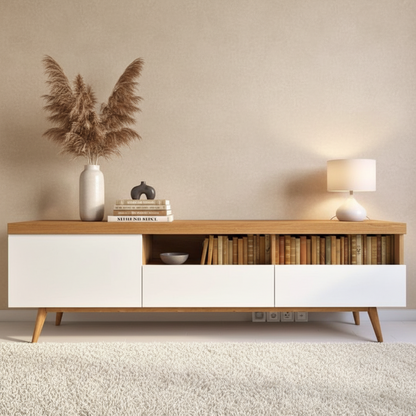 Tv Unit White & Wooden - 160 x 40 x 40 cm TVUO9