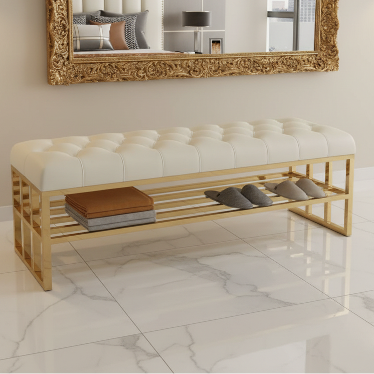 stainless steel gold shoe bench - SRS74