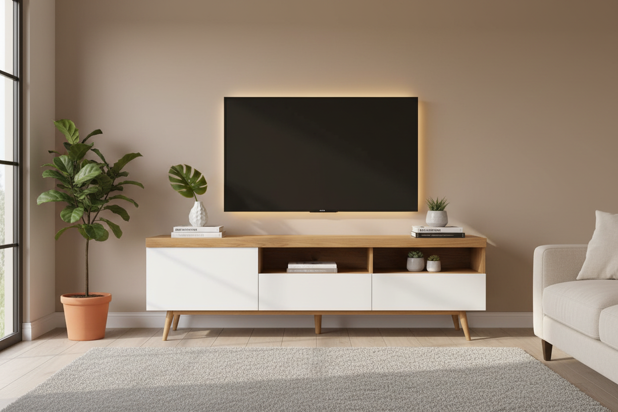 Tv Unit White & Wooden - 160 x 40 x 40 cm TVUO9
