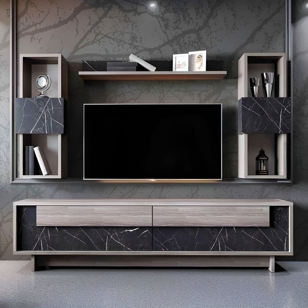Tv Unit Wooden & Black - 180 x 40 x 40 cm - TVUO7