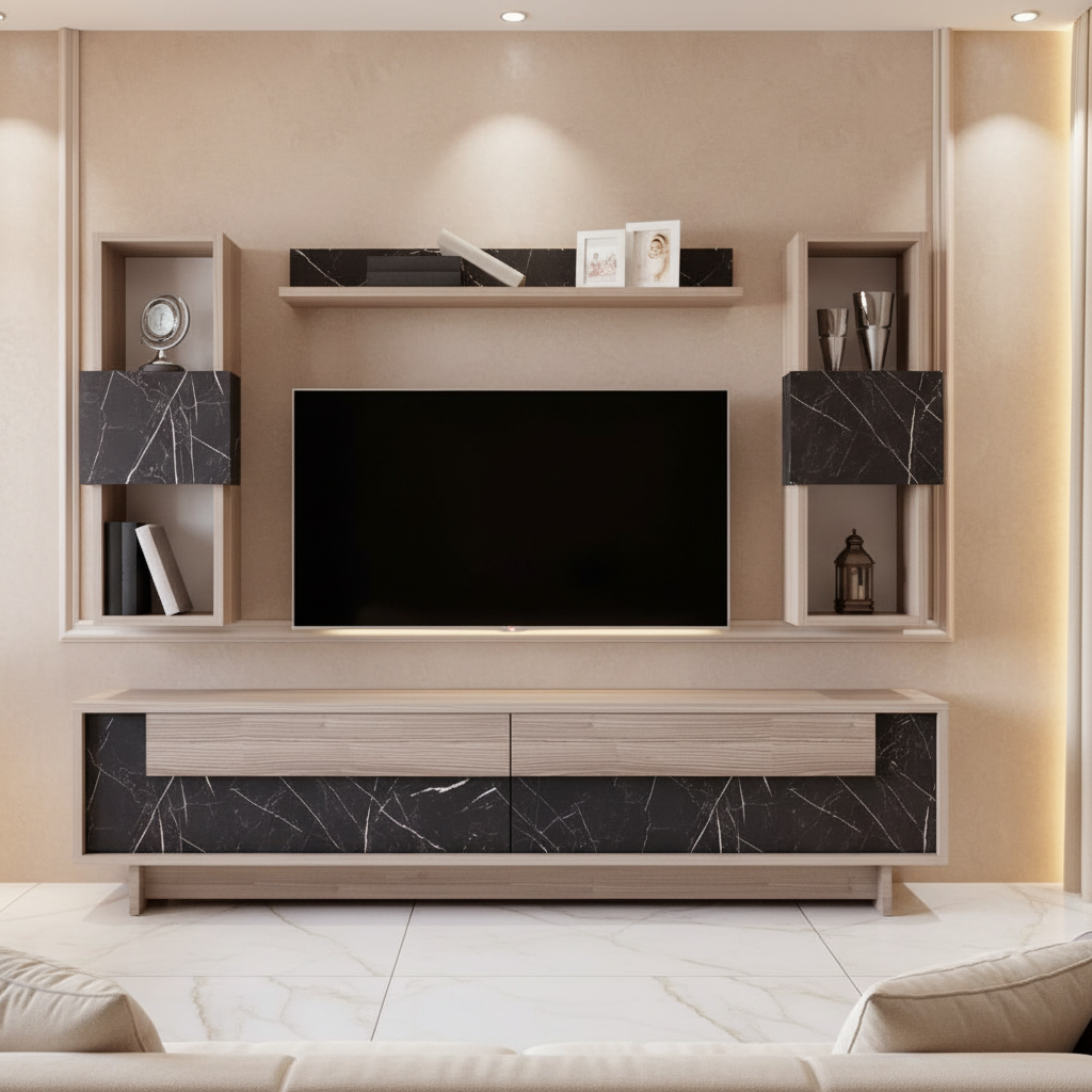 Tv Unit Wooden & Black - 180 x 40 x 40 cm - TVUO7
