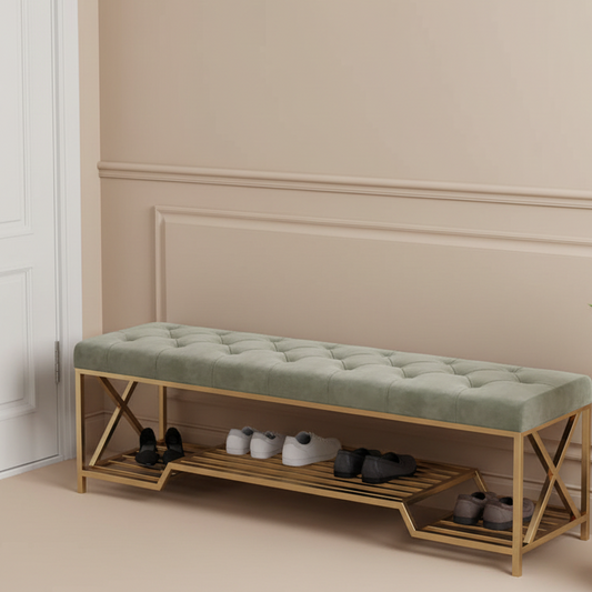 Steel shoe bench gold and gray padding 150x40x50 - SR29