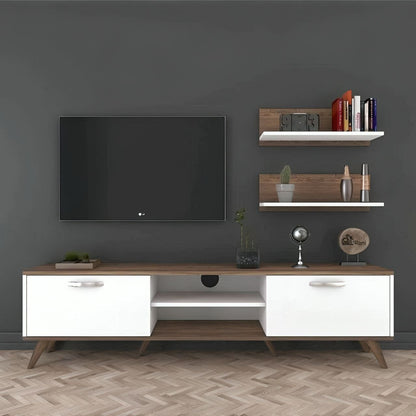 Tv Unit White & Wooden - 160 x 40 x 40 cm - TVUO14