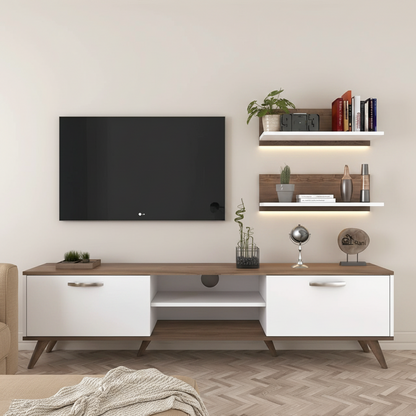 Tv Unit White & Wooden - 160 x 40 x 40 cm - TVUO14