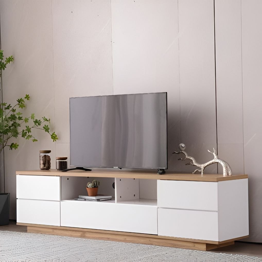 Tv Unit White & Wooden - 200 x 40 x 40 cm - TVUO3