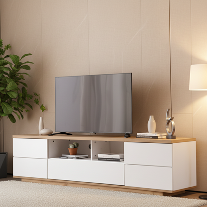 Tv Unit White & Wooden - 200 x 40 x 40 cm - TVUO3