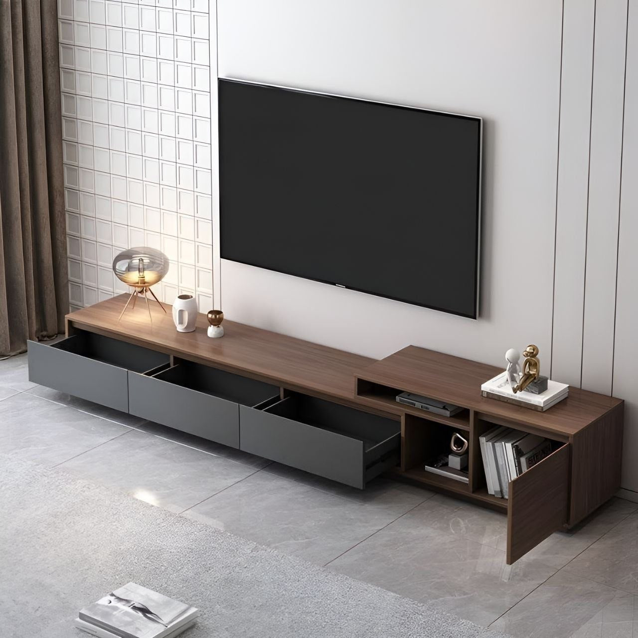 Tv Unit Black & Brown - 220 x 40 x 40 cm - TVUO1