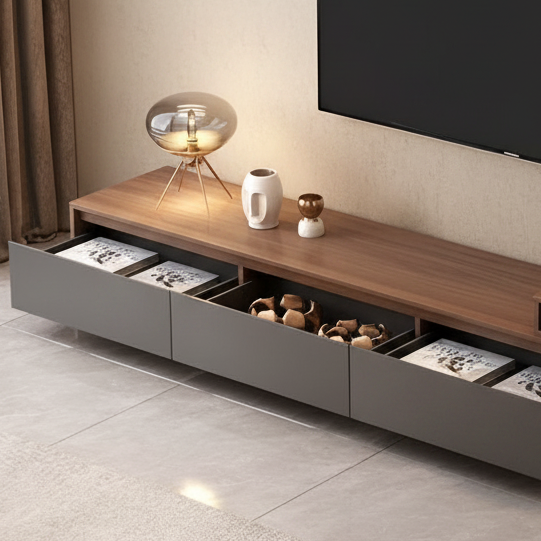 Tv Unit Black & Brown - 220 x 40 x 40 cm - TVUO1
