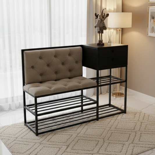 Steel shoe bench black and white with 3 shelves 100x50x90 - SR14