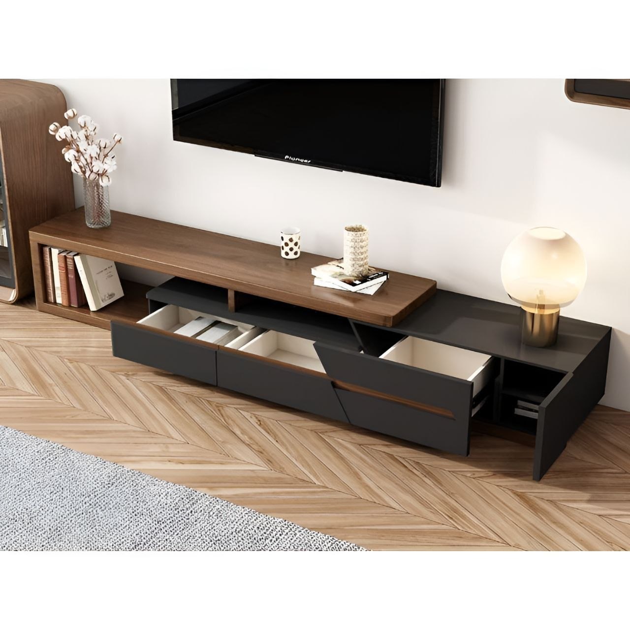 Tv Unit Wooden & Black - 240 x 40 x 40 cm - TVUO4