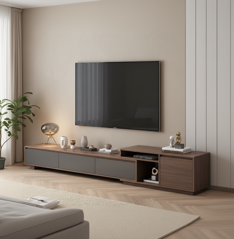 Tv Unit Black & Brown - 220 x 40 x 40 cm - TVUO1