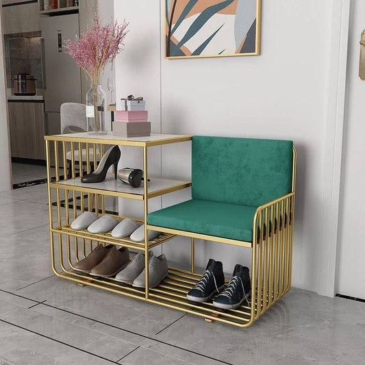 Steel shoe bench gold and green padding with 3 shelves mdf 120x50x90 - SR10