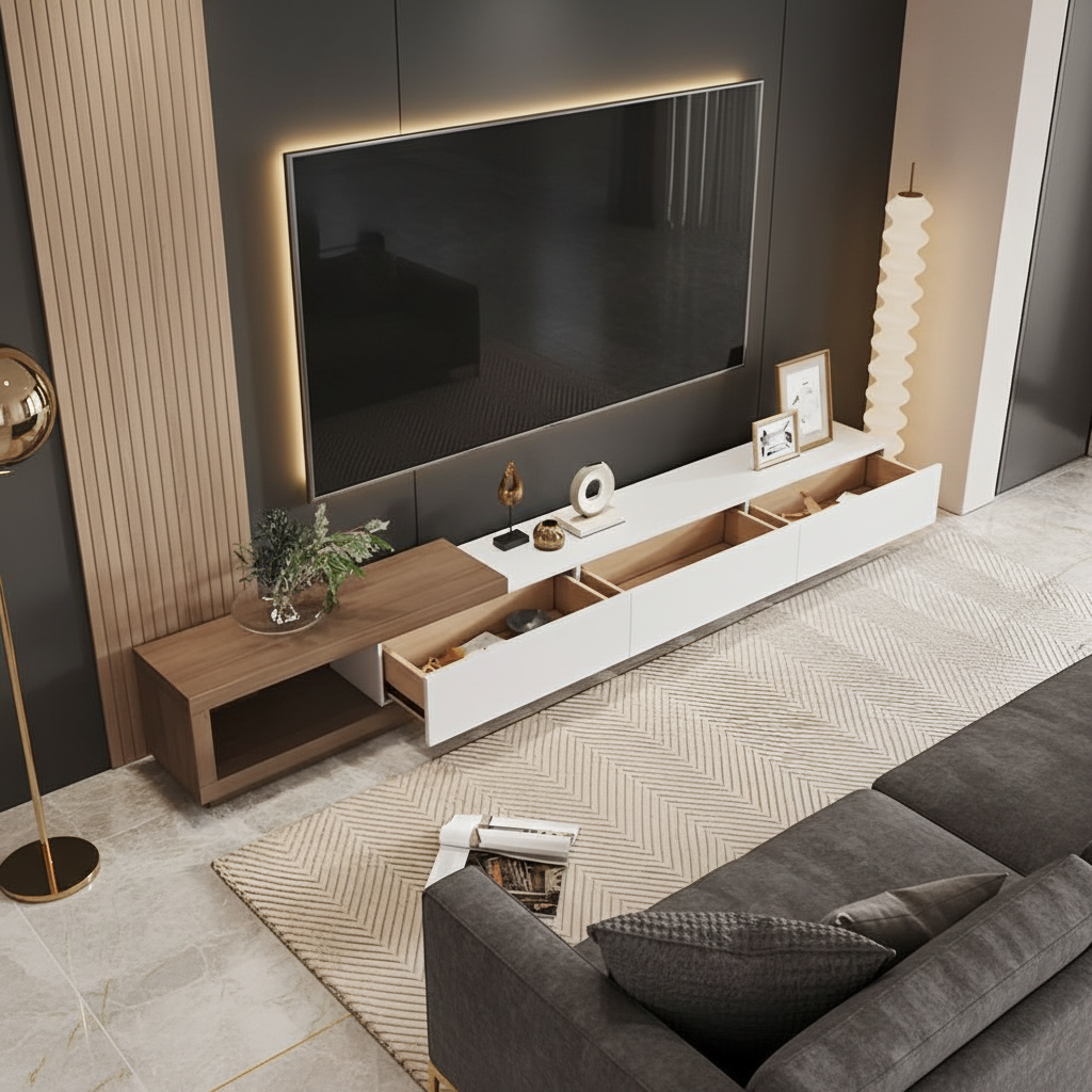 Tv Unit White & Brown - 240 x 40 x 40 cm - TVUO2