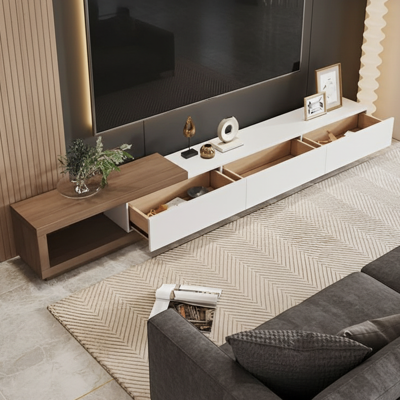 Tv Unit White & Brown - 240 x 40 x 40 cm - TVUO2
