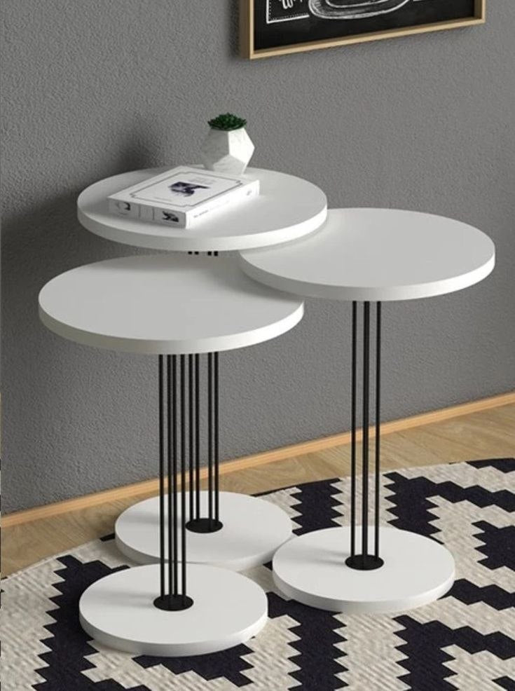 طاولات تعشيش و جانبية من الستيل والخشب 3 قطع - CC9