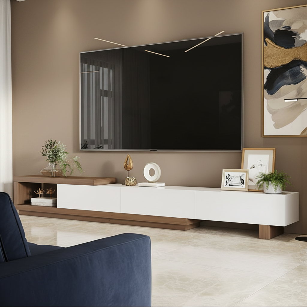 Tv Unit White & Brown - 240 x 40 x 40 cm - TVUO2