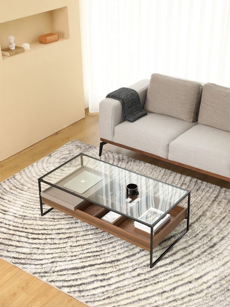 طاولة قهوة من الفولاذ وMDF والزجاج الشفاف 100×60×45 - AA11