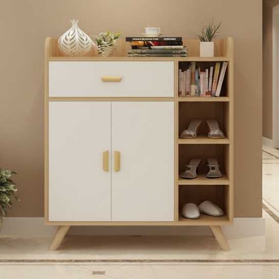 Shoe Closet White & Wooden - 100x35x100 - WSH49