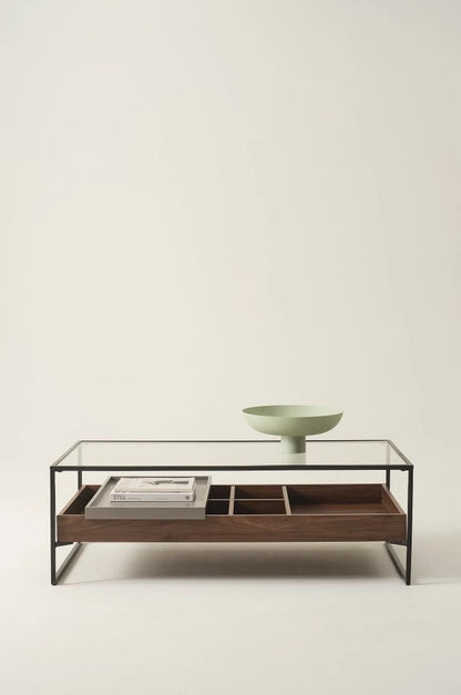 طاولة قهوة من الفولاذ وMDF والزجاج الشفاف 100×60×45 - AA11