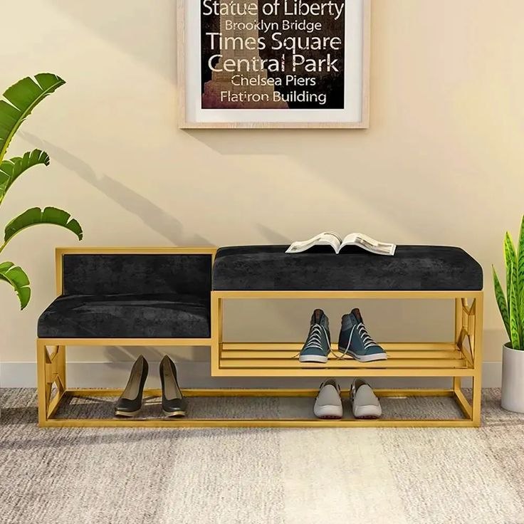 STEEL shoe bench gold and padding 120x40x50 - SR9