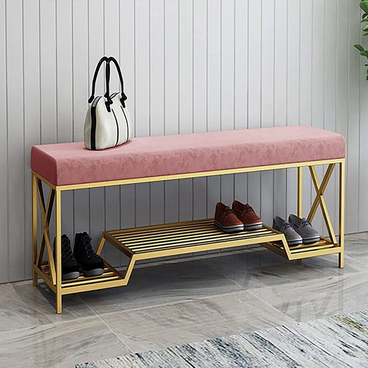 Steel shoe rack gold and pink padding with 120x40x50 - SR11