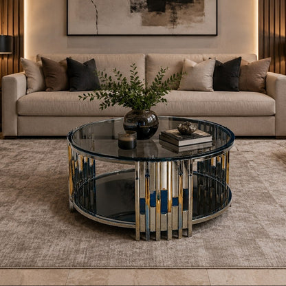 طاولة قهوة وسط زجاج و ستانلس ستيل 75×45 - AA112