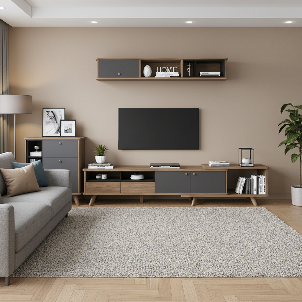 Living Room Set Black & Wooden - TVCT41