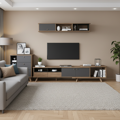 Living Room Set Black & Wooden - TVCT41