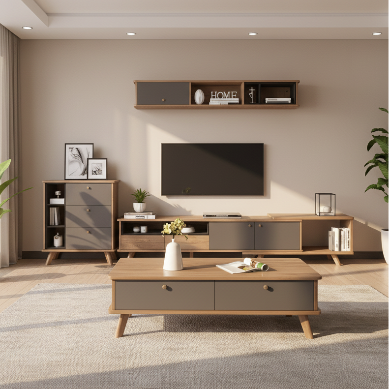 Living Room Set Black & Wooden - TVCT41