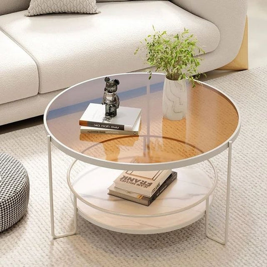 طاولة قهوة مركزية من الستيل والـ MDF والزجاج 70×45 -AA7