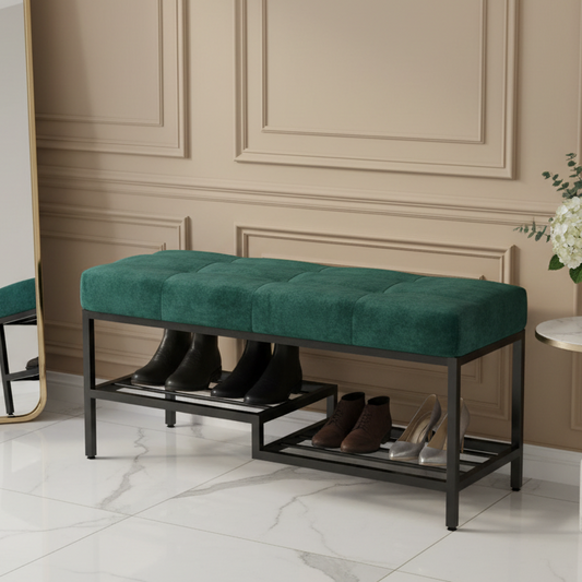 Steel shoe bench and green padding with shelves 100x40x50- SR4