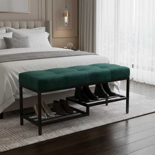 Steel shoe bench and green padding with shelves 100x40x50- SR4