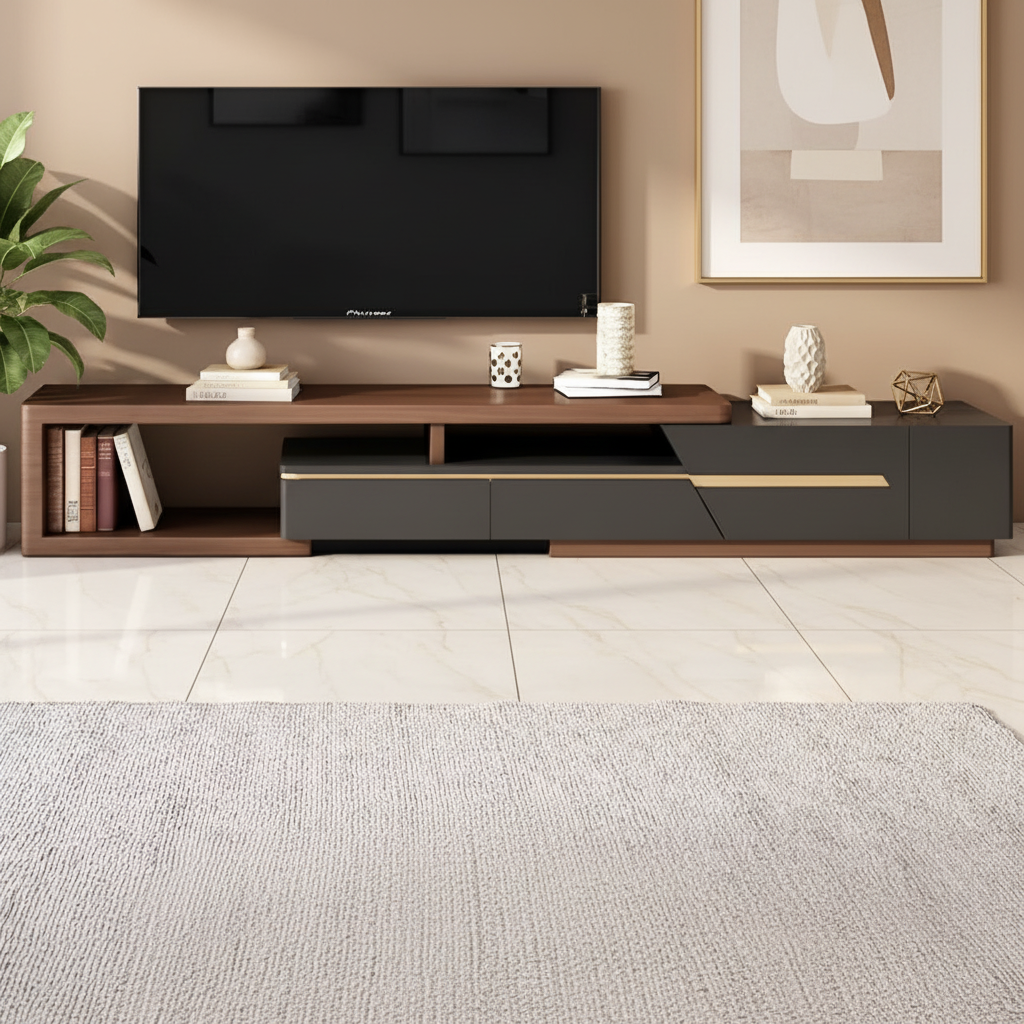 Tv Unit Wooden & Black - 240 x 40 x 40 cm - TVUO4
