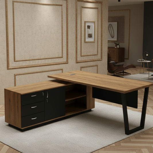 Desk Wooden & Black - 160 x 160 x 75 cm WDSK23