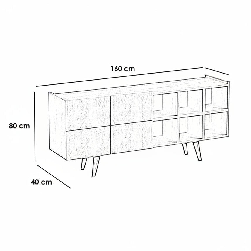 Black and white line drawing of a sideboard or credenza with dimension labels showing 150 cm length, 70 cm height, and 40 cm width on a white background.