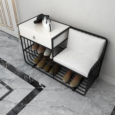 مقعد أحذية من الفولاذ و MDF باللونين الأسود والأبيض مع رفّين 100x50x90 - ر.س. 15