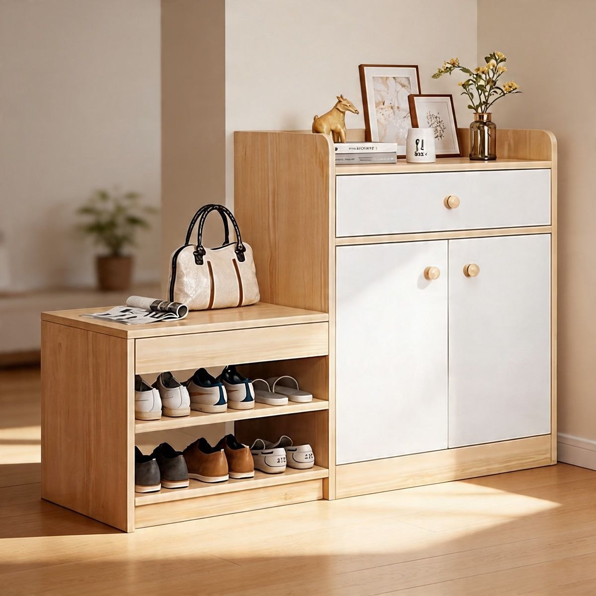 Shoe Closet White & Wooden - WSH52