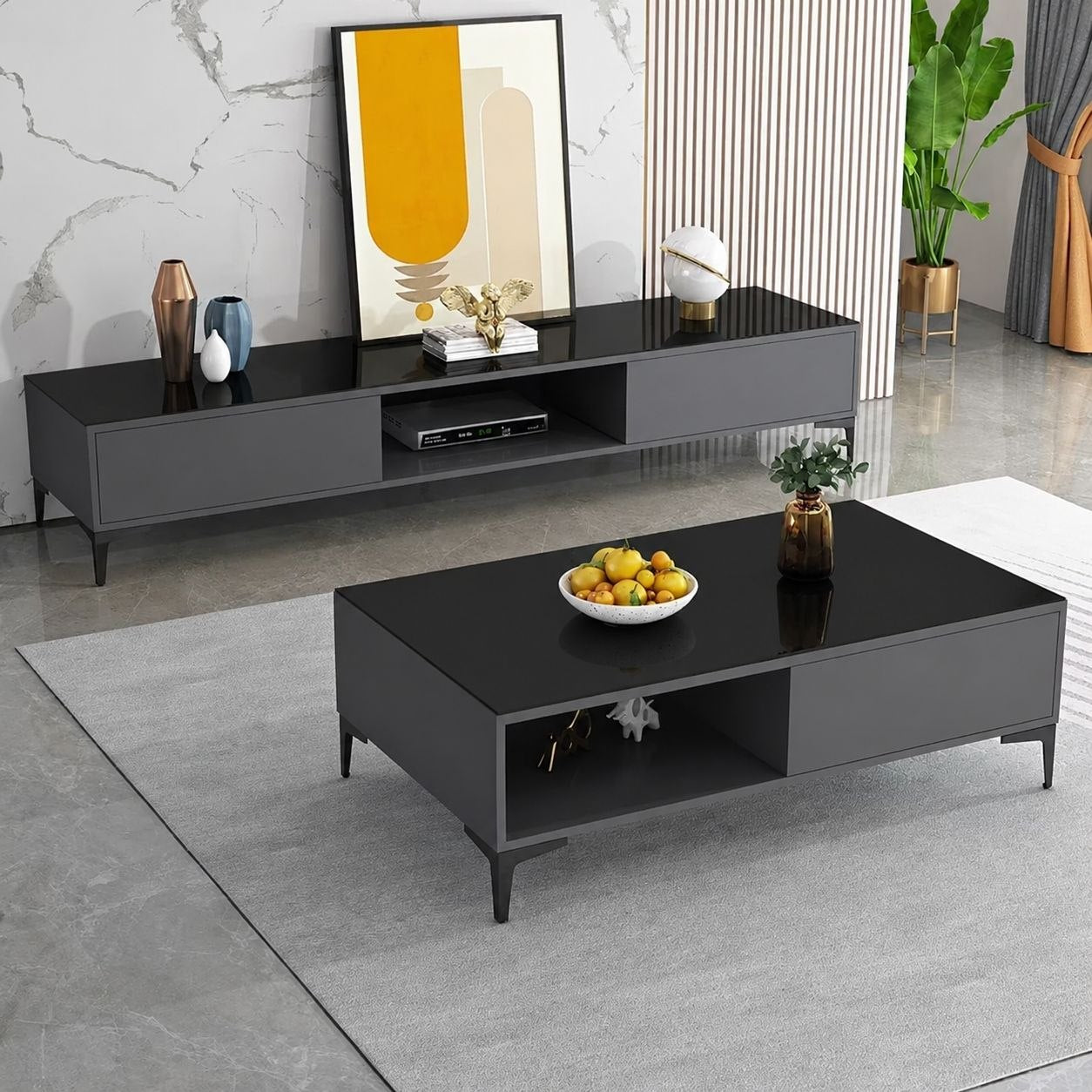 Living Room Set black & glass - TVCT44