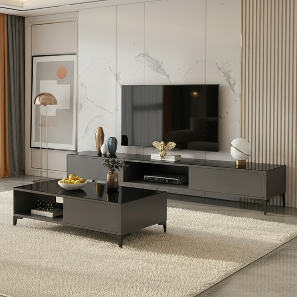 Living Room Set black & glass - TVCT44
