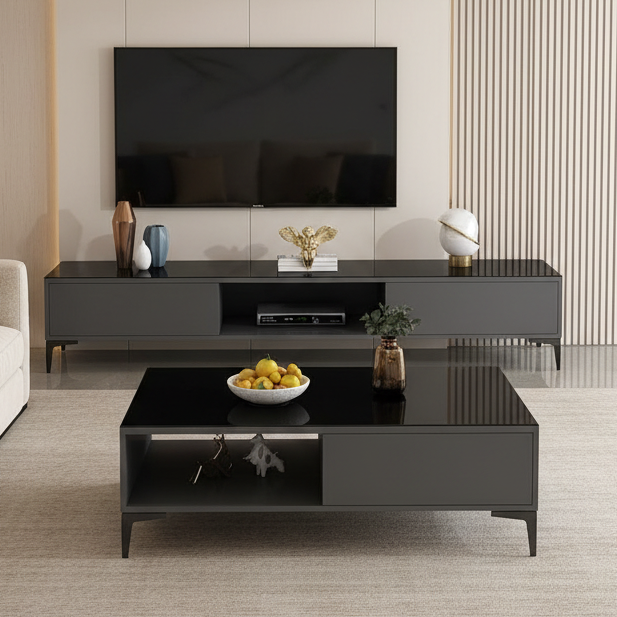 Living Room Set black & glass - TVCT44