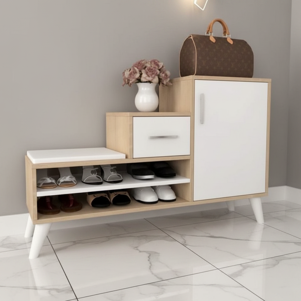 Shoe Closet White & Wooden - WSH53