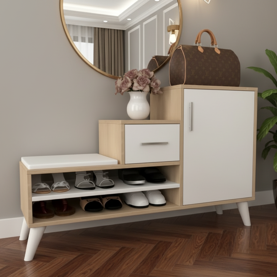 Shoe Closet White & Wooden - WSH53