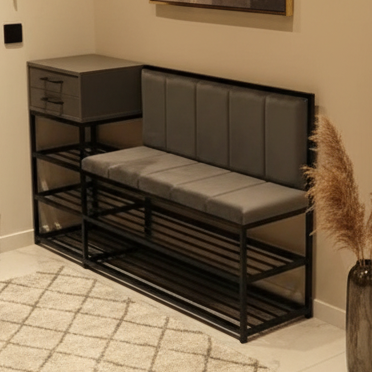 Iron black shoe bench with clothes hanging - SRS42