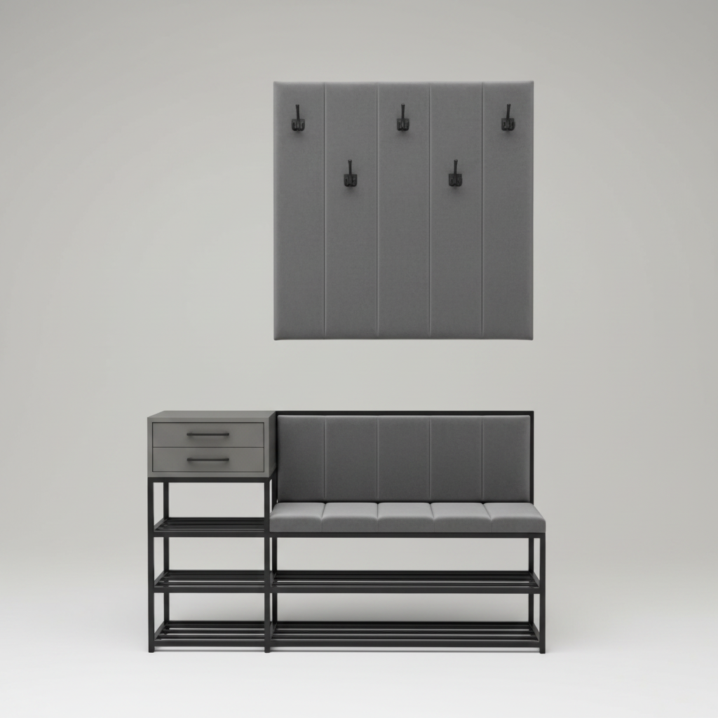 Iron black shoe bench with clothes hanging - SRS42