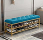 Steel gold shoe bench and blue padding with 2 shelves 120x40x50 - SR5