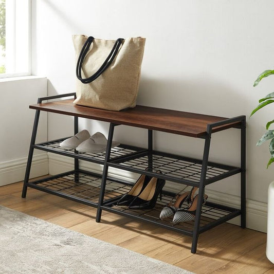 Steel shoe bench and MDF wood with 2 shelves 120x40x50 - SR6